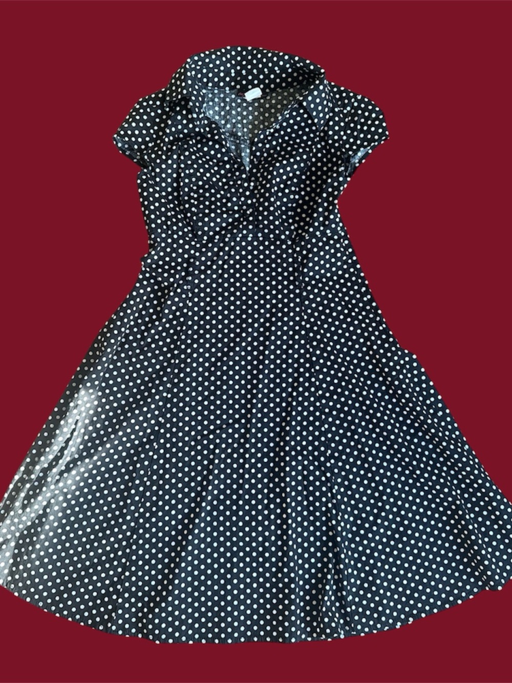 Y2K Polka Dot Fit-and-Flare Dress - Black with White Dots